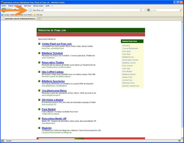 TLDsquatting : scrrenshot de Fnac.cm